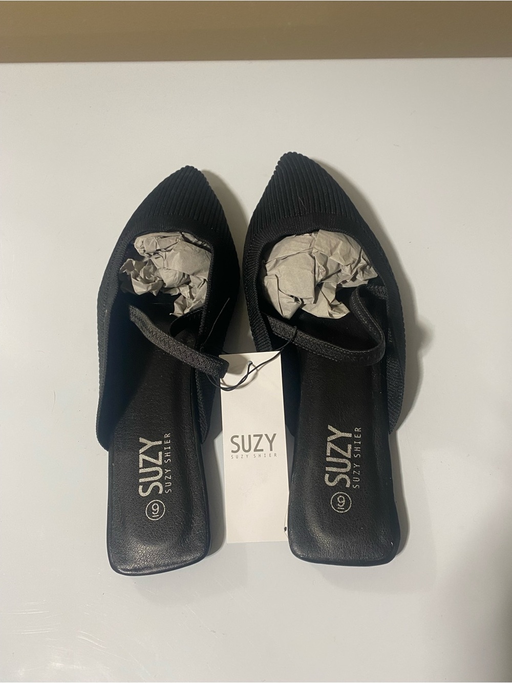 Black Pointed Toe Black Knit Slingback Mules